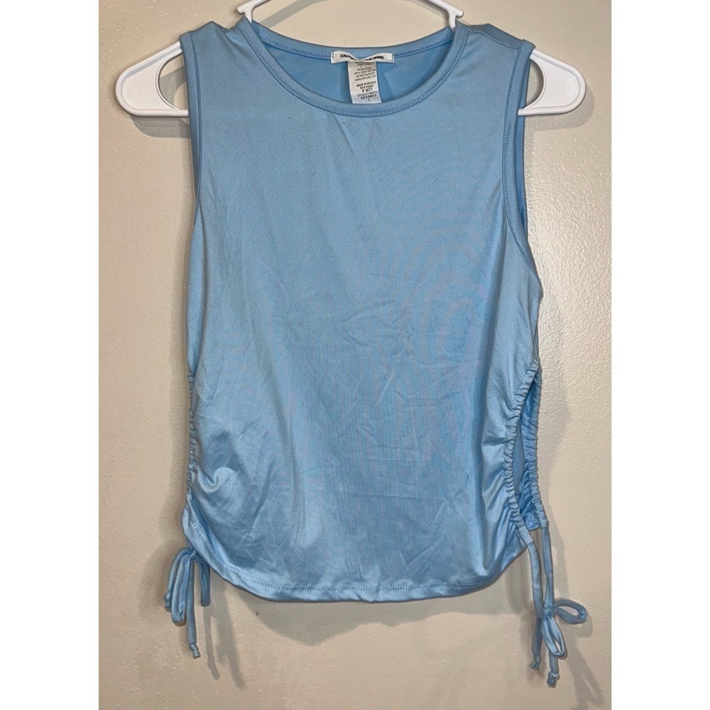Caution to the Wind Light Blue Ruched Side‎ Tie Sleeveless Tank Top Large